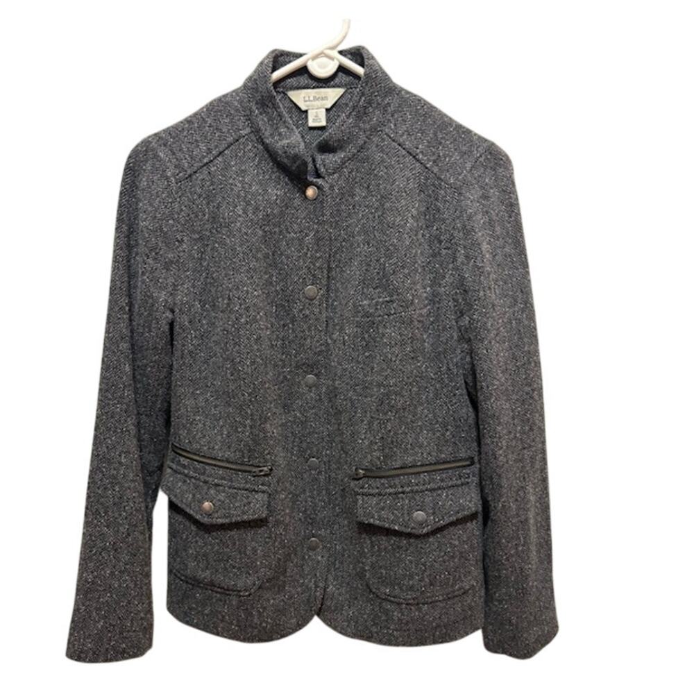 L. L. Bean jacket Women's size small herringbone wool silk blend ELBOW PATCHES!